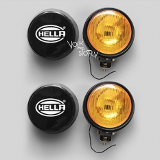 HELLA ROUND FOG LIGHT LAMP YELLOW GLASS 4.8 INCHES WITH BLACK COVER | PAIR